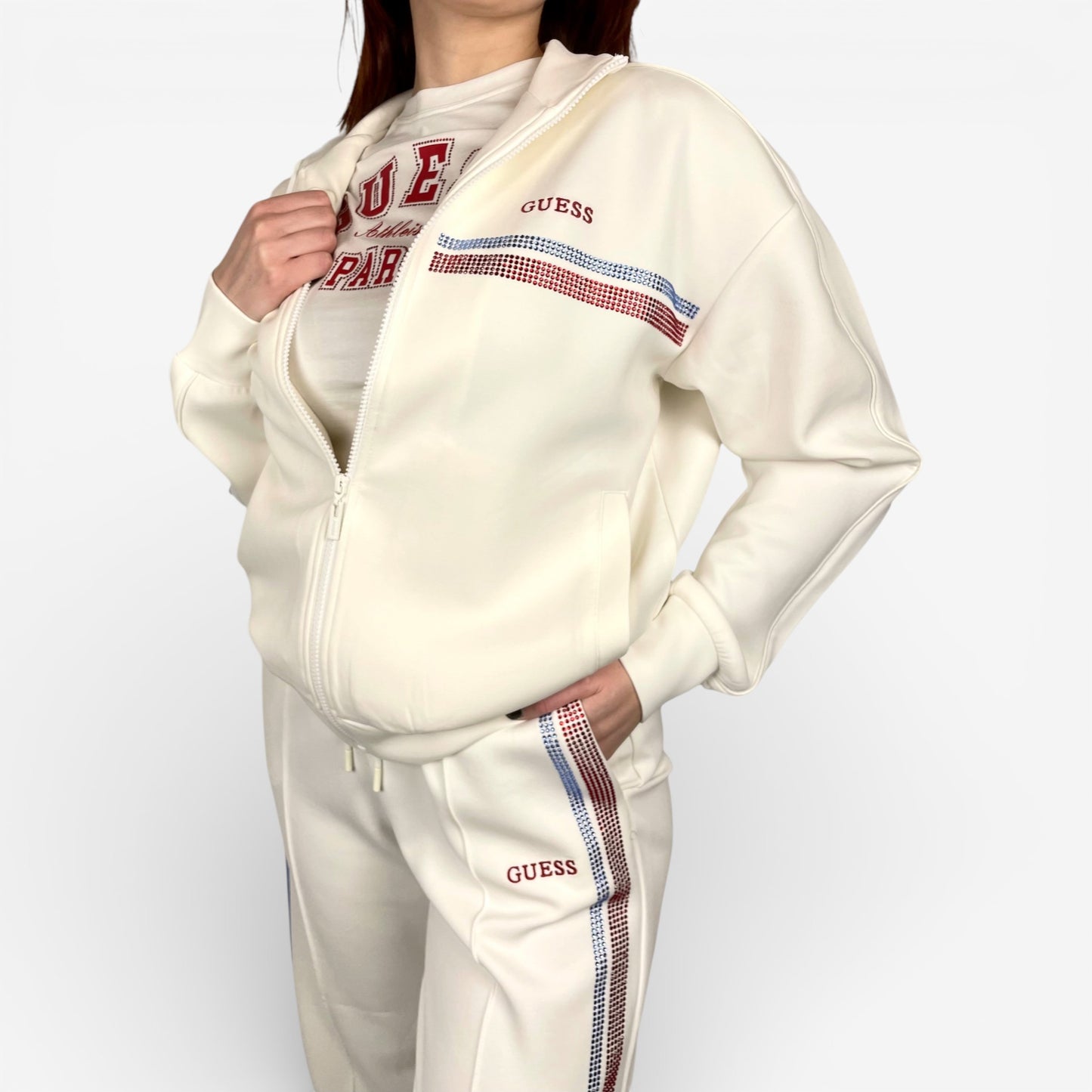 Guess | Felpa Berthe Full Zip con Banda Orizzontale