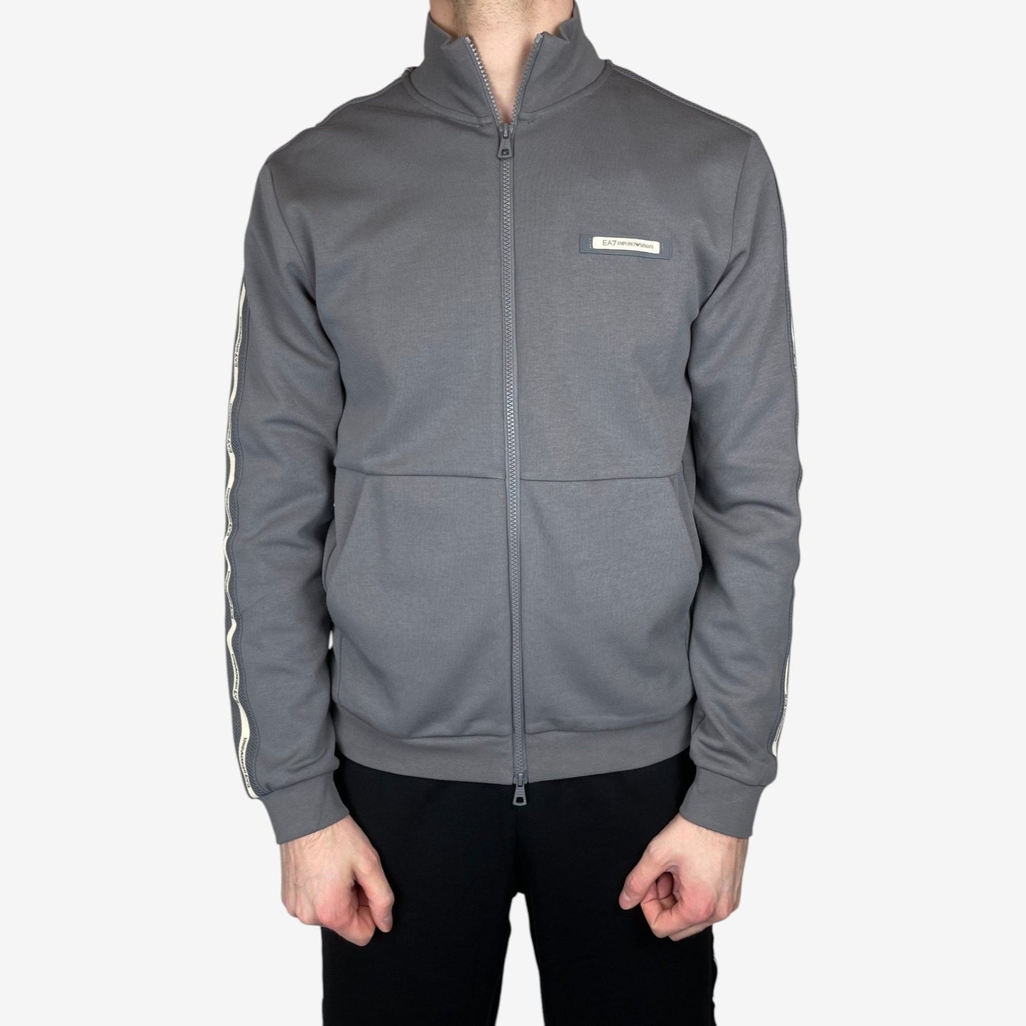 EA7 | Felpa Full Zip con patch gommato sul petto e banda laterale