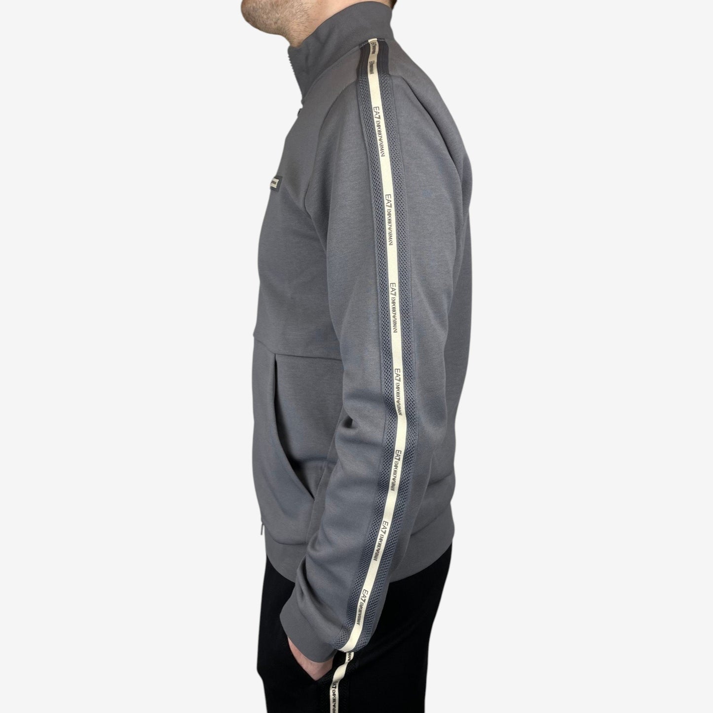 EA7 | Felpa Full Zip con patch gommato sul petto e banda laterale