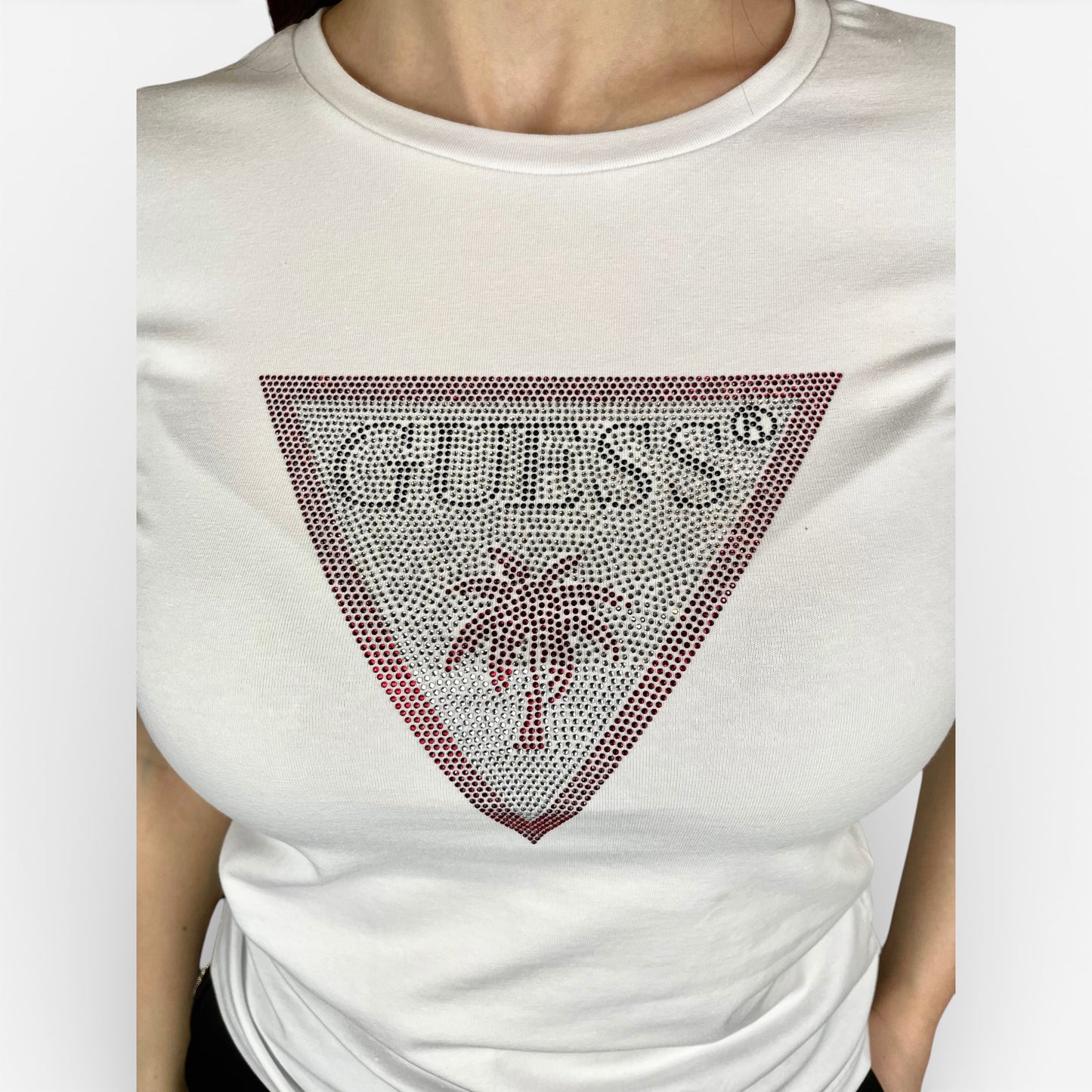 Guess | T-shirt Triangle Rhinestones con Logo Brillante