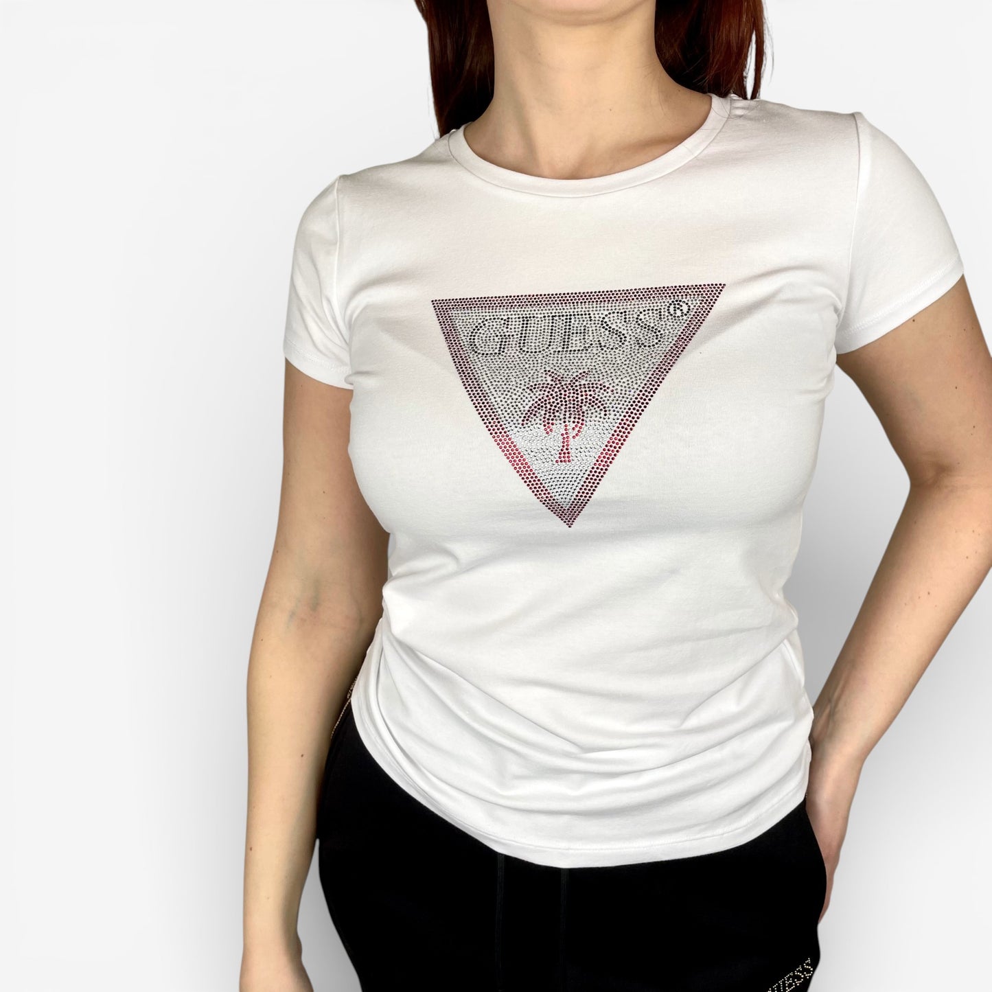 Guess | T-shirt Triangle Rhinestones con Logo Brillante