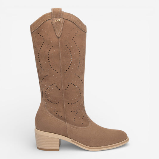 Nero Giardini | Stivale Texano in pelle scamosciata traforata