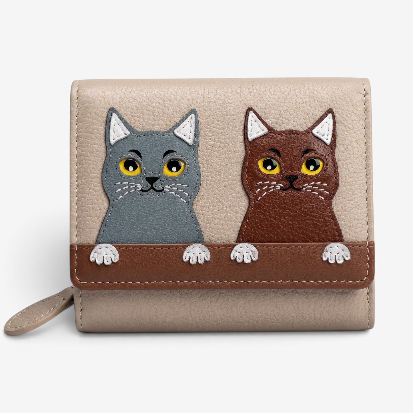 Ale Perry | Portafoglio in pelle - Applique Gatti