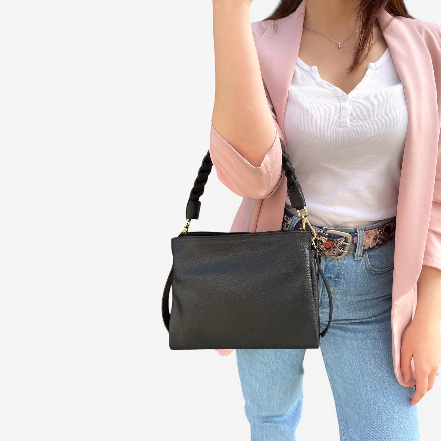 Kammi | Borsa Giorgia in pelle con manico corto intrecciato