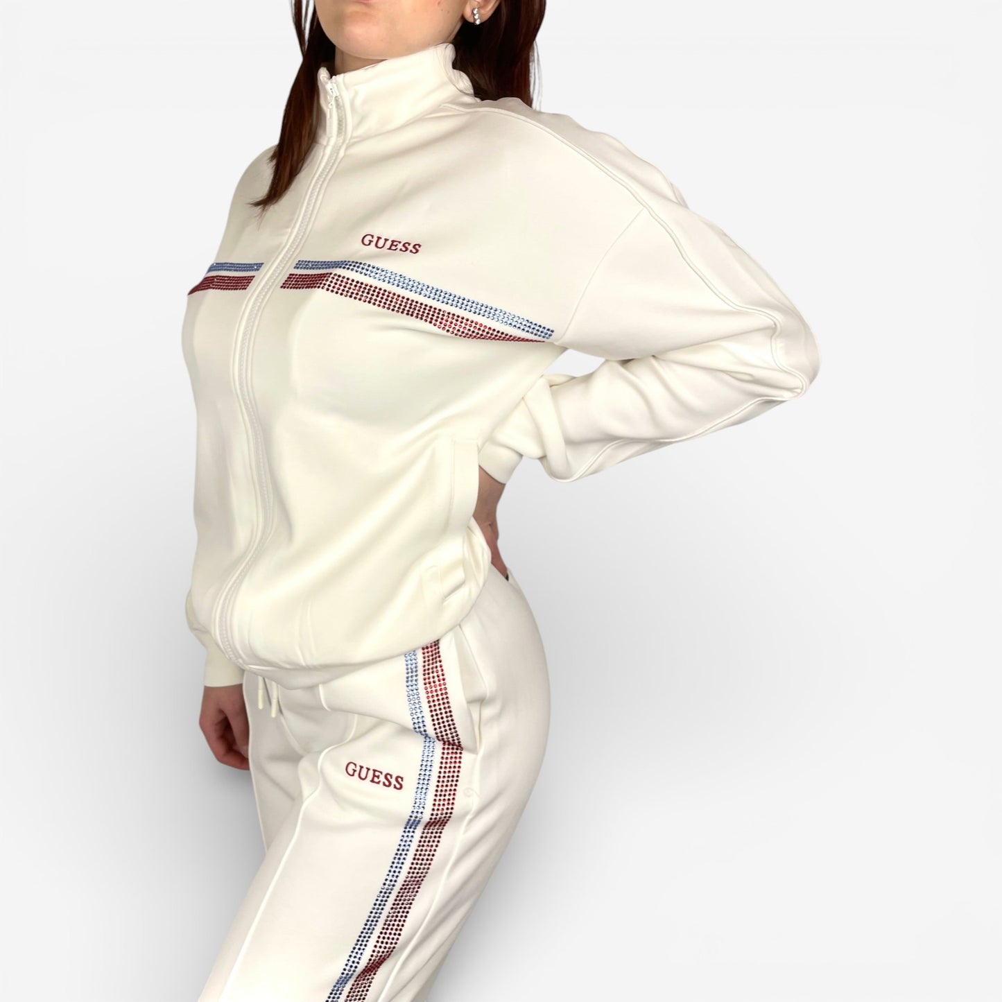 Guess | Felpa Berthe Full Zip con Banda Orizzontale